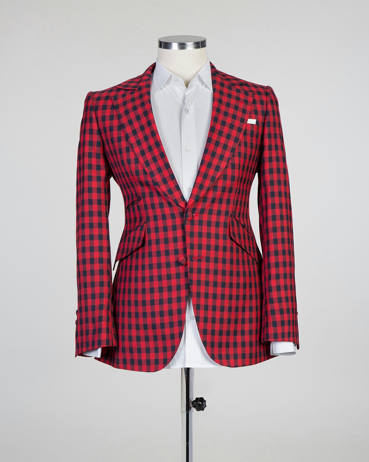Win Red Marl Suit with black Overcheck - Sallieu Barrie Bespoke