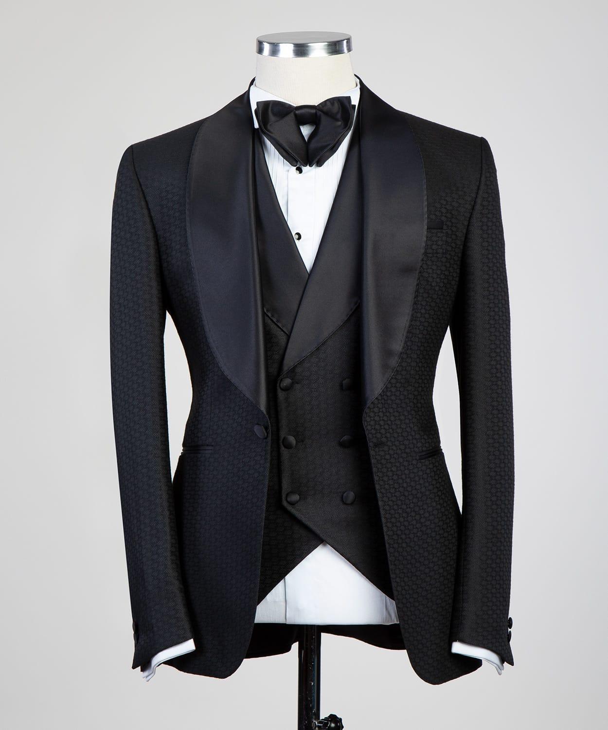 Morgan Black jacquard dinner tuxedo - Sallieu Barrie Bespoke