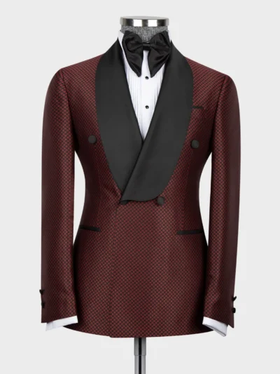 Red Spotted-Black Lapeled Double Breasted Classic Tuxedo