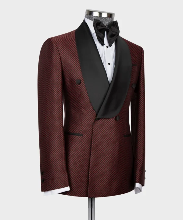 Red Spotted-Black Lapeled Double Breasted Classic Tuxedo - Image 2