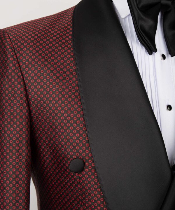 Red Spotted-Black Lapeled Double Breasted Classic Tuxedo - Image 3