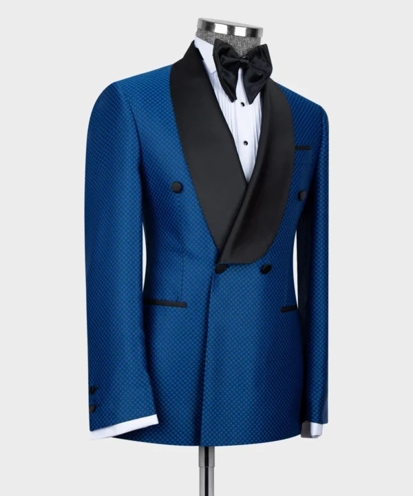 Blue-Black Lapeled Double Breasted Classic Tuxedo - Image 2