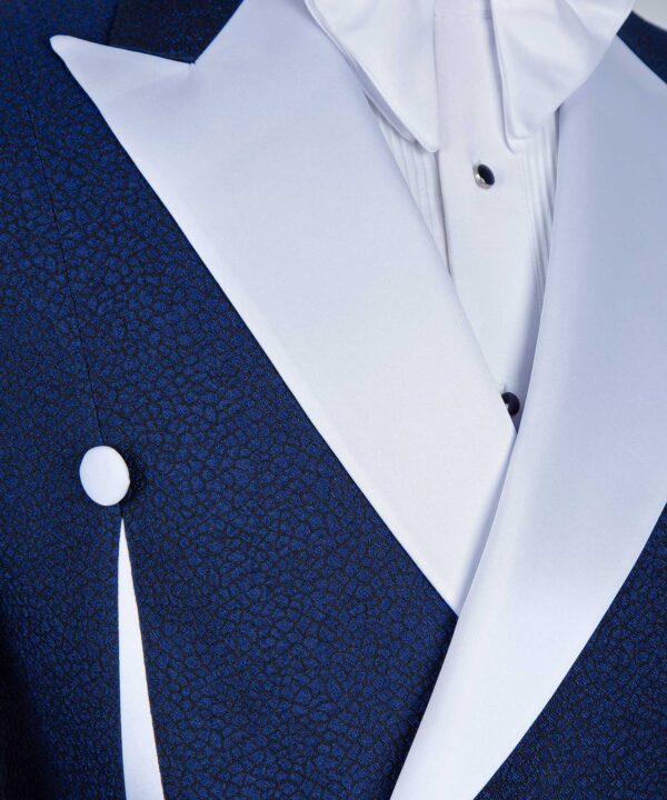 Blue and White Self Belted Double Breasted Tuxedo - Image 3