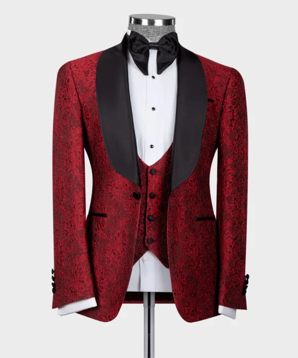 BLACK SATIN COLLAR RED TUXEDO