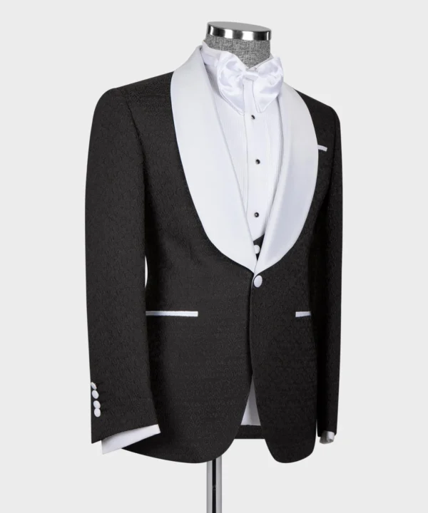 WHITE SATIN COLLAR BLACK TUXEDO - Image 3