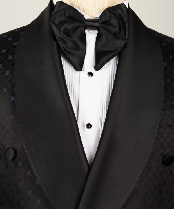 Navy Blue Glossy Patterned Black Color Double Breasted Tuxedo - Image 3