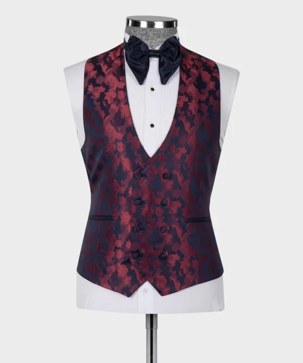 Dark Blue Double Lapeled Burgundy Tuxedo - Image 4