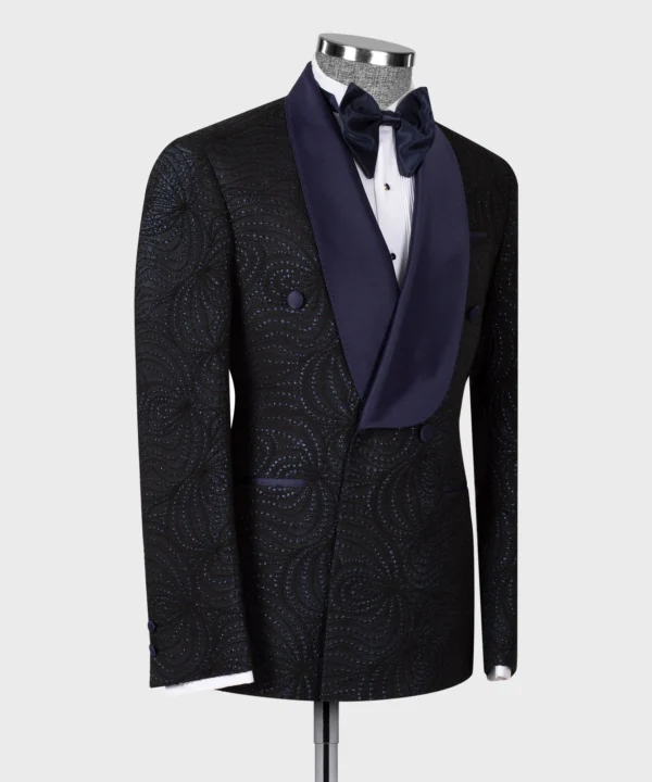 Navy Blue Spotted Double Breasted Tuxedo - Image 2