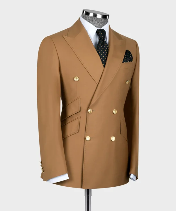 Gold Six Button Brown Double Breasted Suit - Image 3