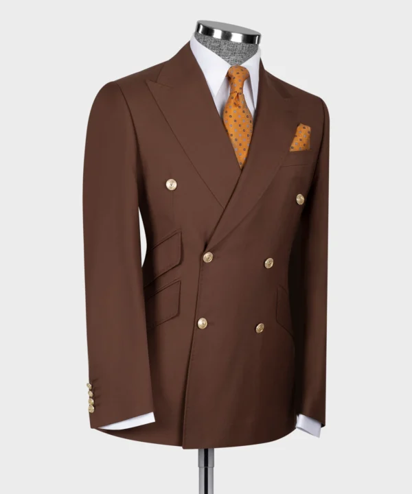 Gold Six Button Brown Double Breasted Suit - Image 2