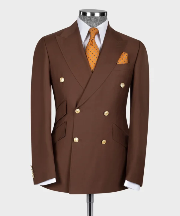 Gold Six Button Brown Double Breasted Suit