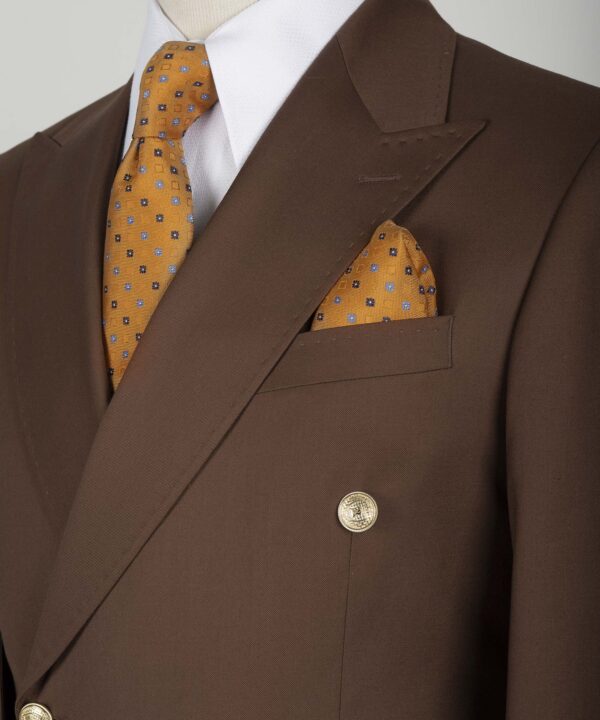 Gold Six Button Brown Double Breasted Suit - Image 3