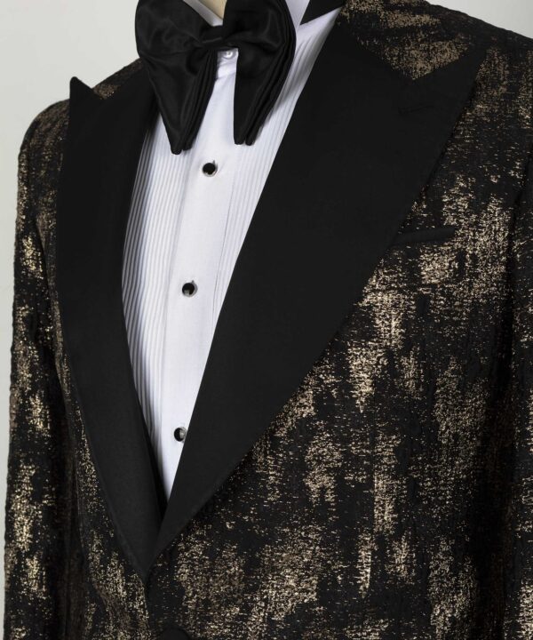 Black Satin Collar Gold Patterned Tuxedo - Image 4