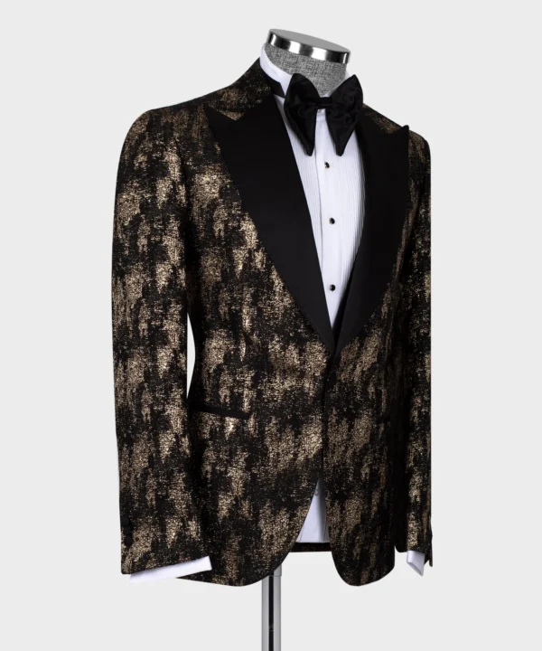 Black Satin Collar Gold Patterned Tuxedo - Image 3