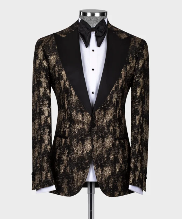 Black Satin Collar Gold Patterned Tuxedo - Image 2