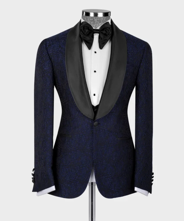 BLACK SATIN COLLAR NAVY BLUE TUXEDO - Image 2