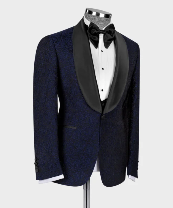 BLACK SATIN COLLAR NAVY BLUE TUXEDO - Image 3