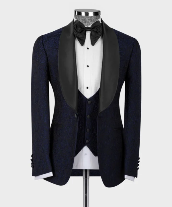 BLACK SATIN COLLAR NAVY BLUE TUXEDO