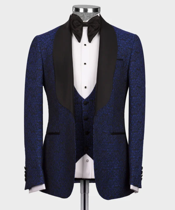 BLACK SATIN COLLAR BLUE TUXEDO