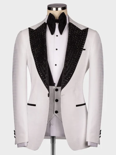 Black Gem Stone Collar White Custom Tuxedo