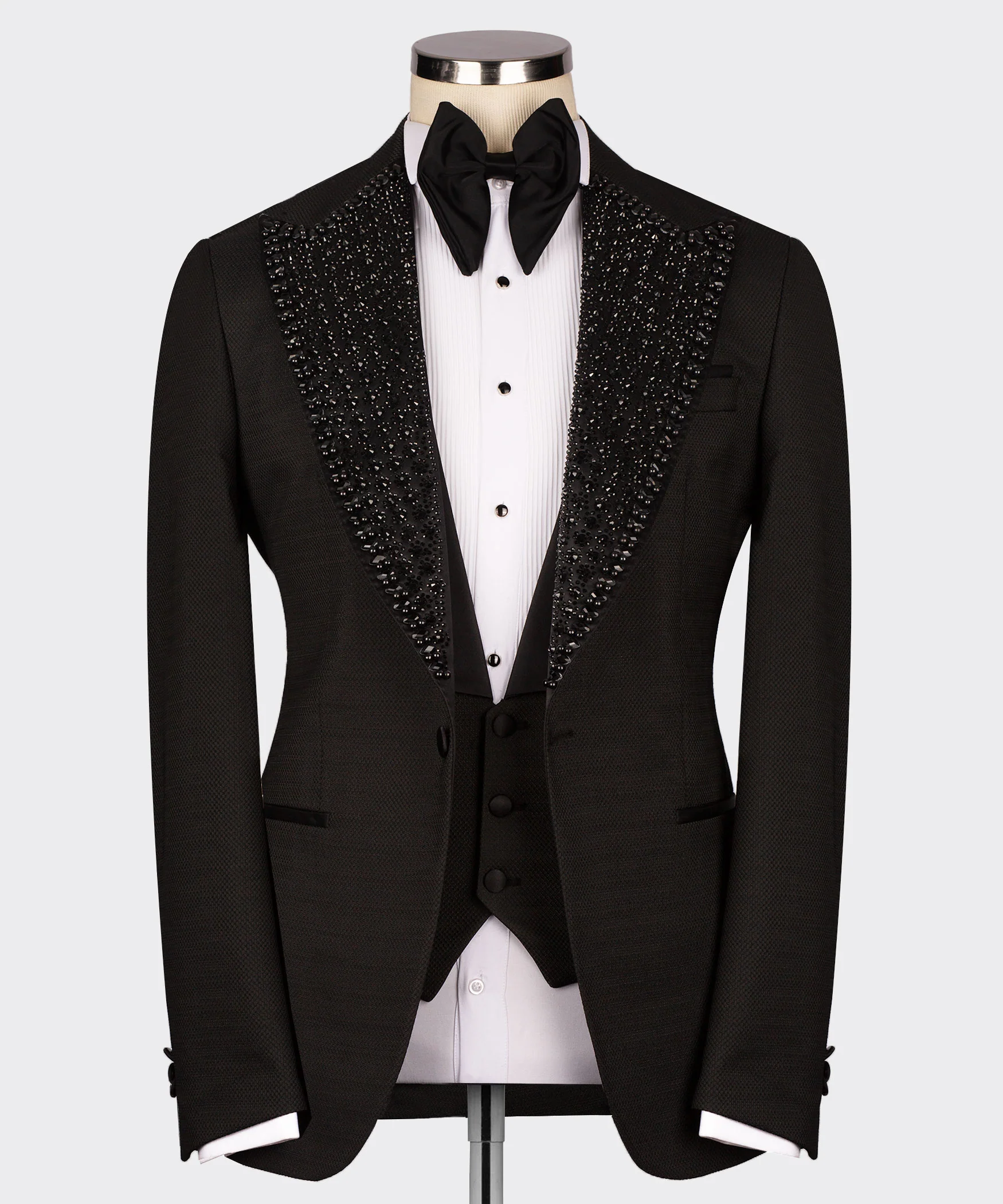 Black Gem Stone Collar Black Custom Tuxedo - Image 2