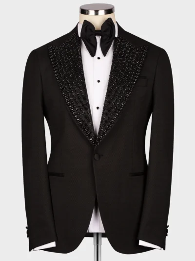 Black Gem Stone Collar Black Custom Tuxedo