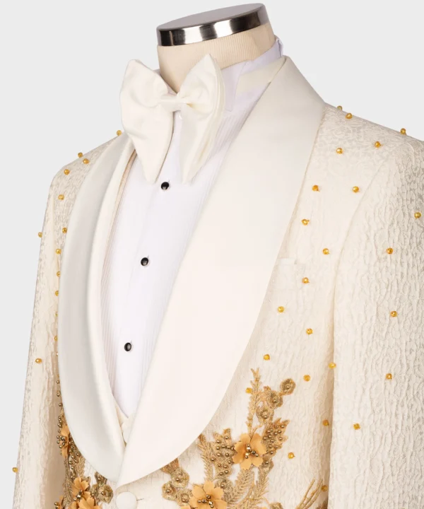 Flower Patterned Cream - Gold Tuxedo - Image 3