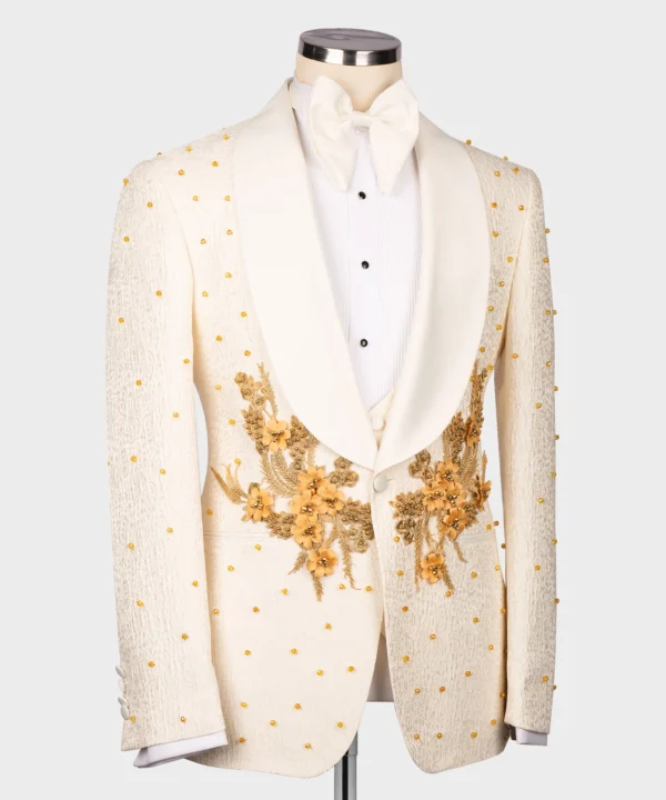 Flower Patterned Cream - Gold Tuxedo - Image 2