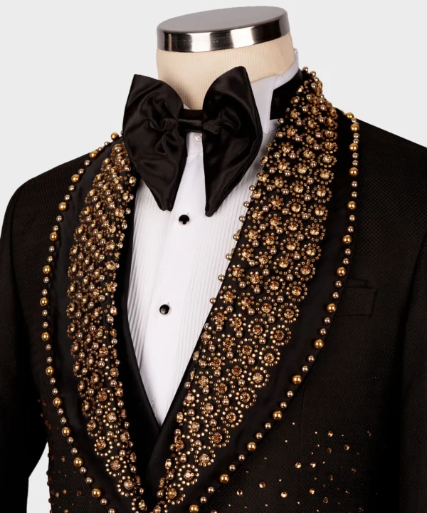 Gold Gem Stone Detailed Black Custom Tuxedo - Image 3