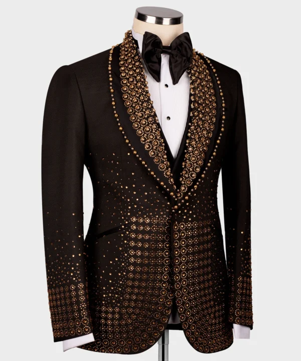 Gold Gem Stone Detailed Black Custom Tuxedo - Image 2