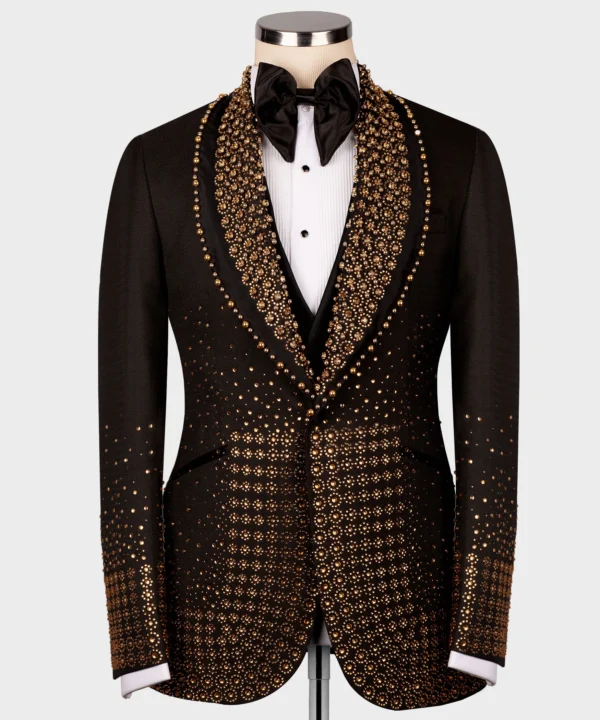 Gold Gem Stone Detailed Black Custom Tuxedo