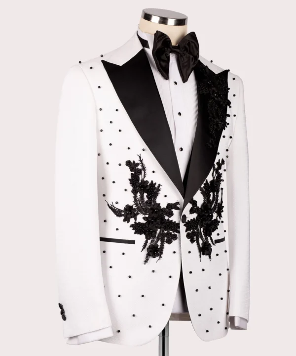 Flower Patterned White - Black Tuxedo - Image 3