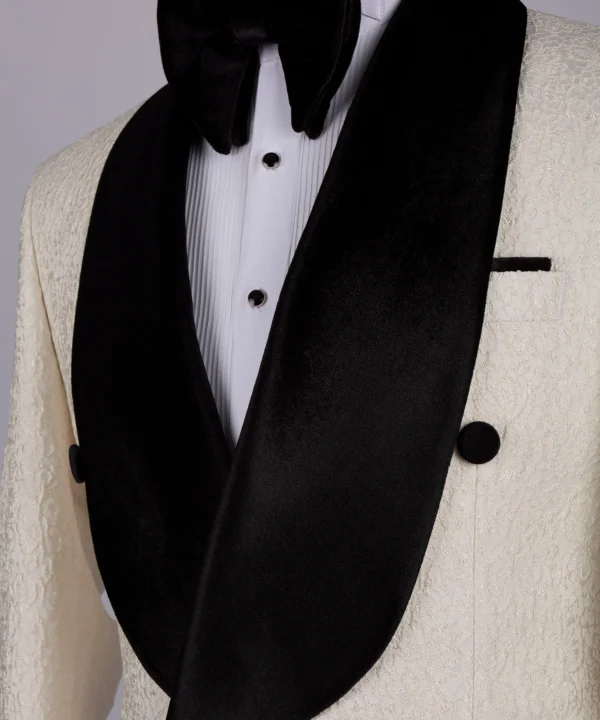 Black Velvet Collar Cream Patterned Tuxedo - Image 3