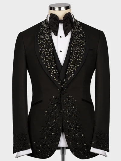 Black Gem Stone Collar Black Custom Tuxedo