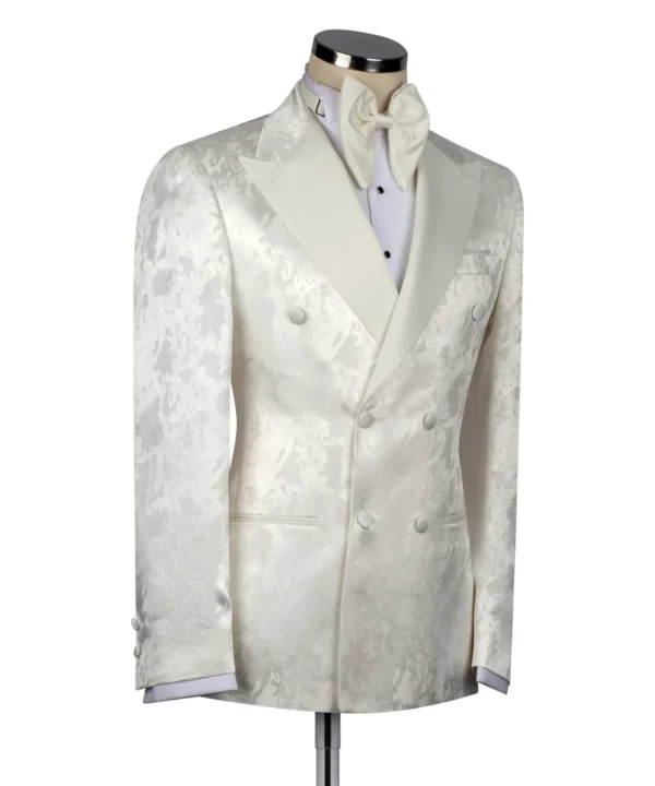 Cream Satin Collar White Patterned Tuxedo - Image 2