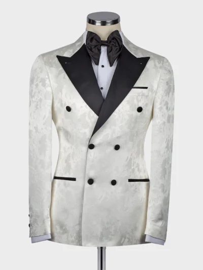 Black Satin Collar White Patterned Tuxedo