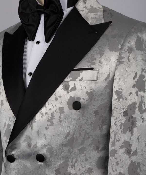 Black Satin Collar Grey Patterned Tuxedo - Image 3