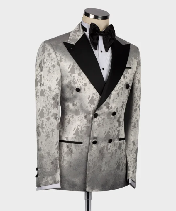 Black Satin Collar Grey Patterned Tuxedo - Image 2