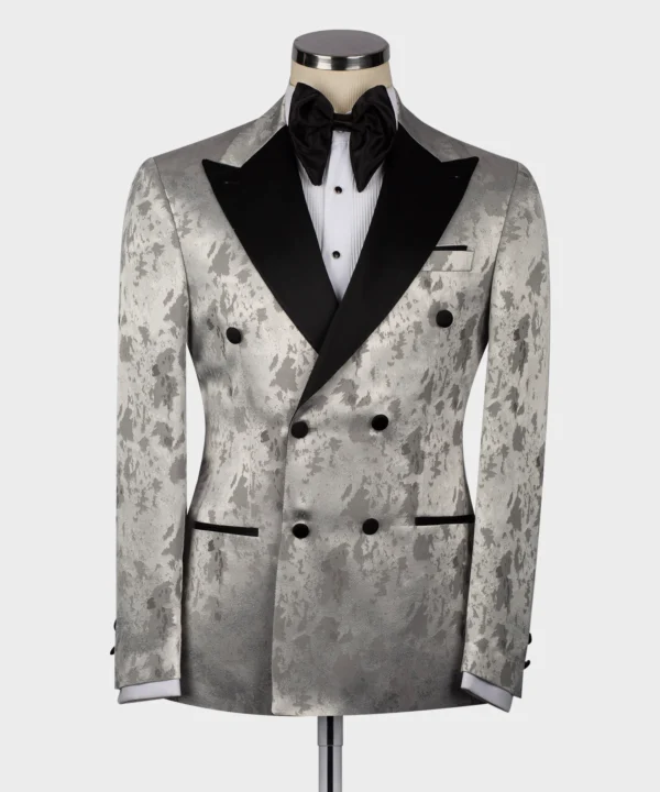 Black Satin Collar Grey Patterned Tuxedo