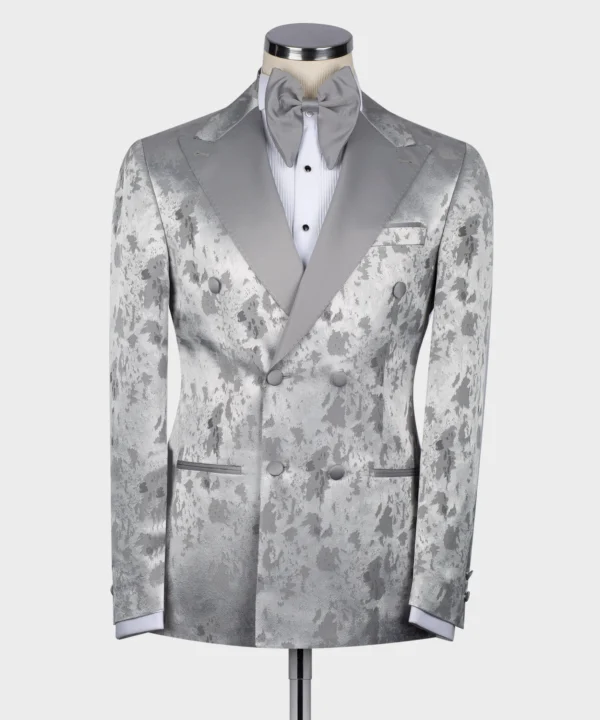 Grey Satin Collar Grey Patterned Tuxedo