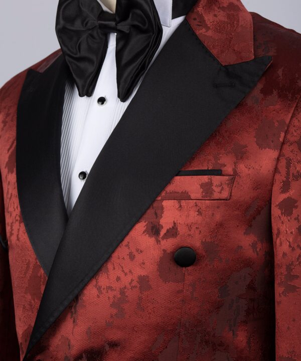 Black Satin Collar Dark Red Patterned Tuxedo - Image 3