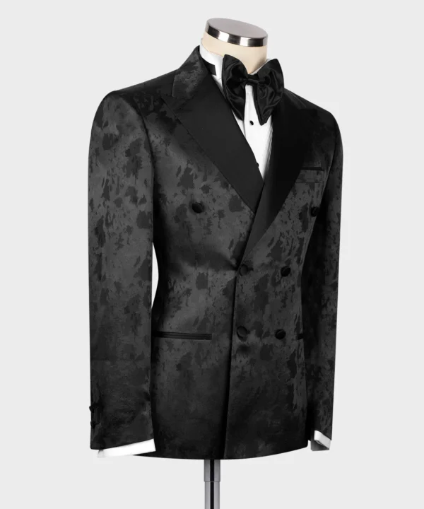 Black Satin Collar Black Patterned Tuxedo - Image 2