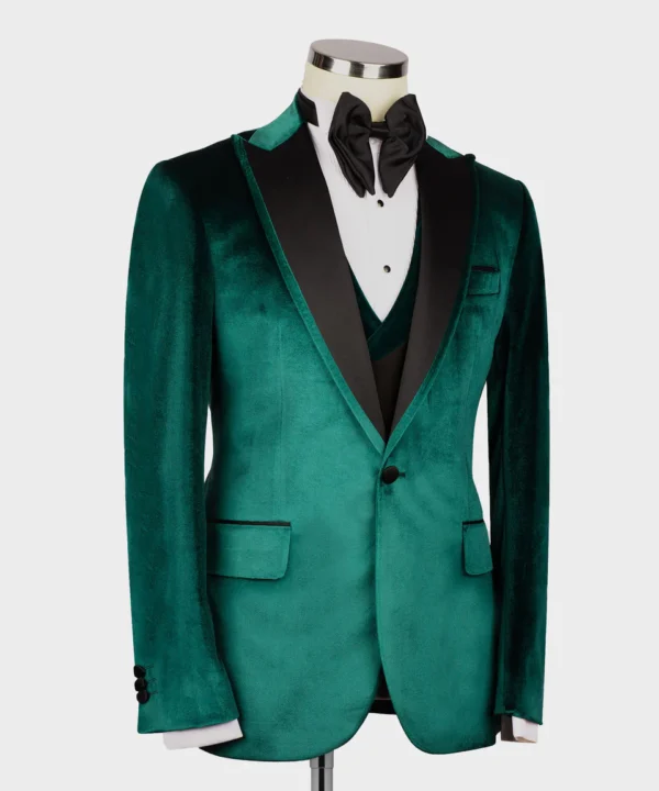 Satin Collar Green Velvet Tuxedo - Image 3