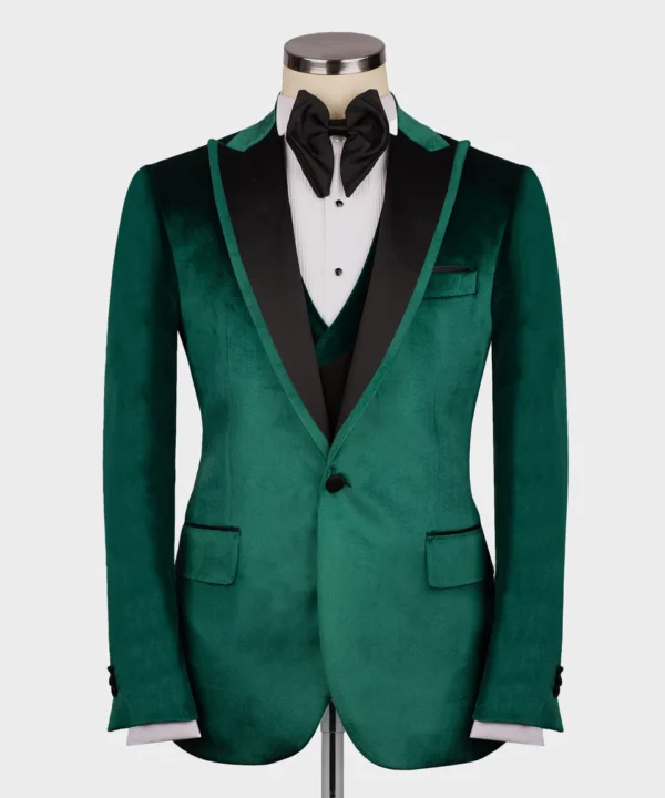 Satin Collar Green Velvet Tuxedo - Image 2