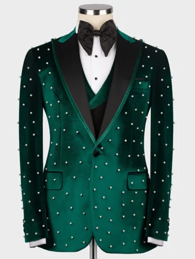Pearl Embroidered Green Velvet Tuxedo