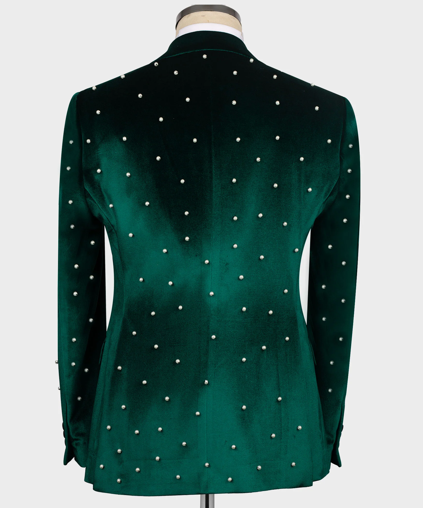 Pearl Embroidered Green Velvet Tuxedo - Image 2