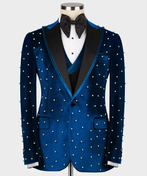 Pearl Embroidered Blue Velvet Tuxedo