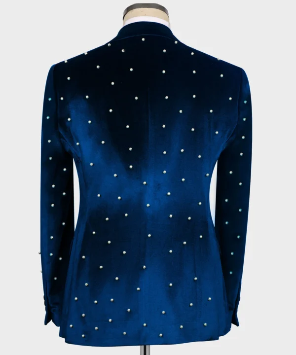 Pearl Embroidered Blue Velvet Tuxedo - Image 2