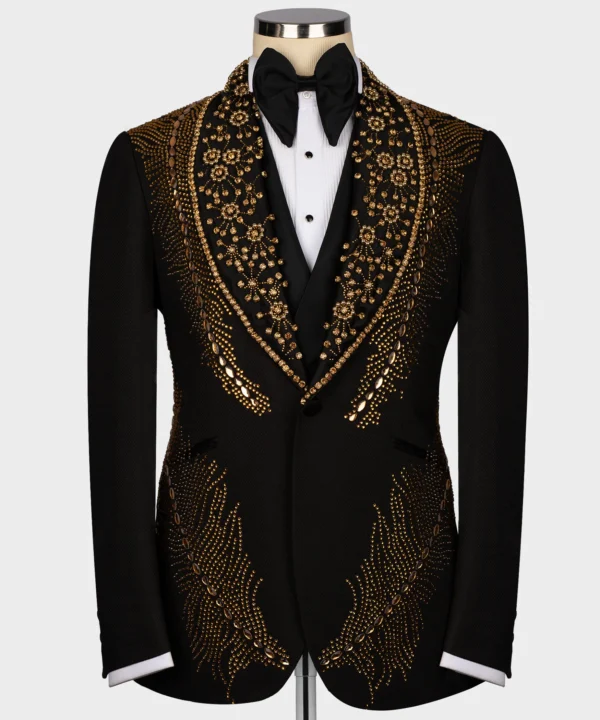 Royal Style Gold Stone Embroidered Tuxedo