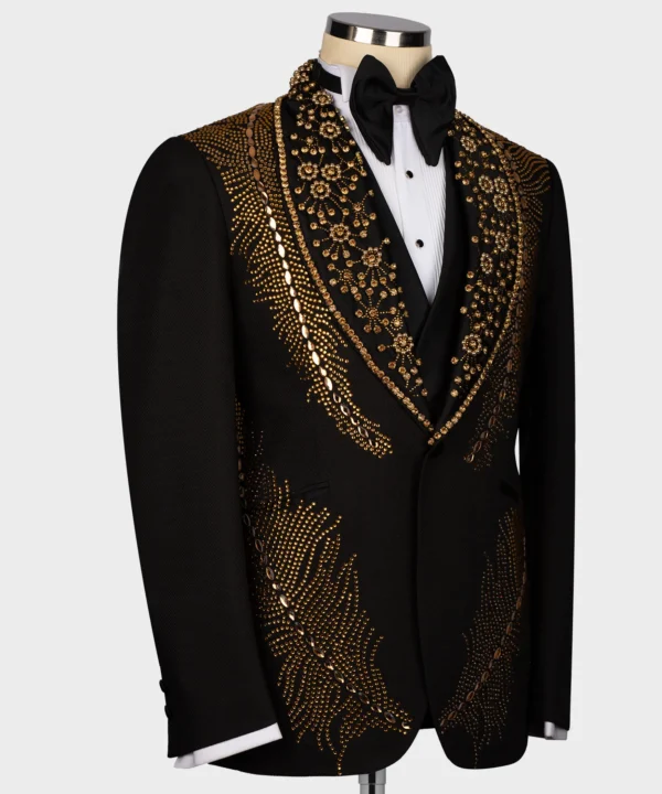 Royal Style Gold Stone Embroidered Tuxedo - Image 2